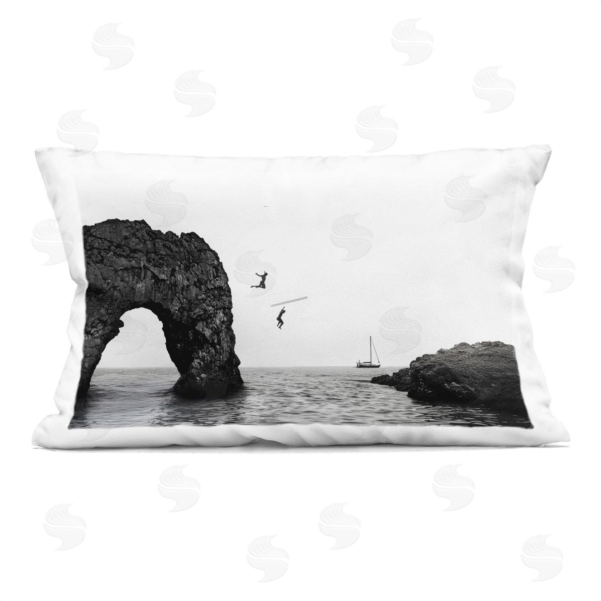 Sisi and Seb Cliff Jumping into Sea Indoor Printed Pillow