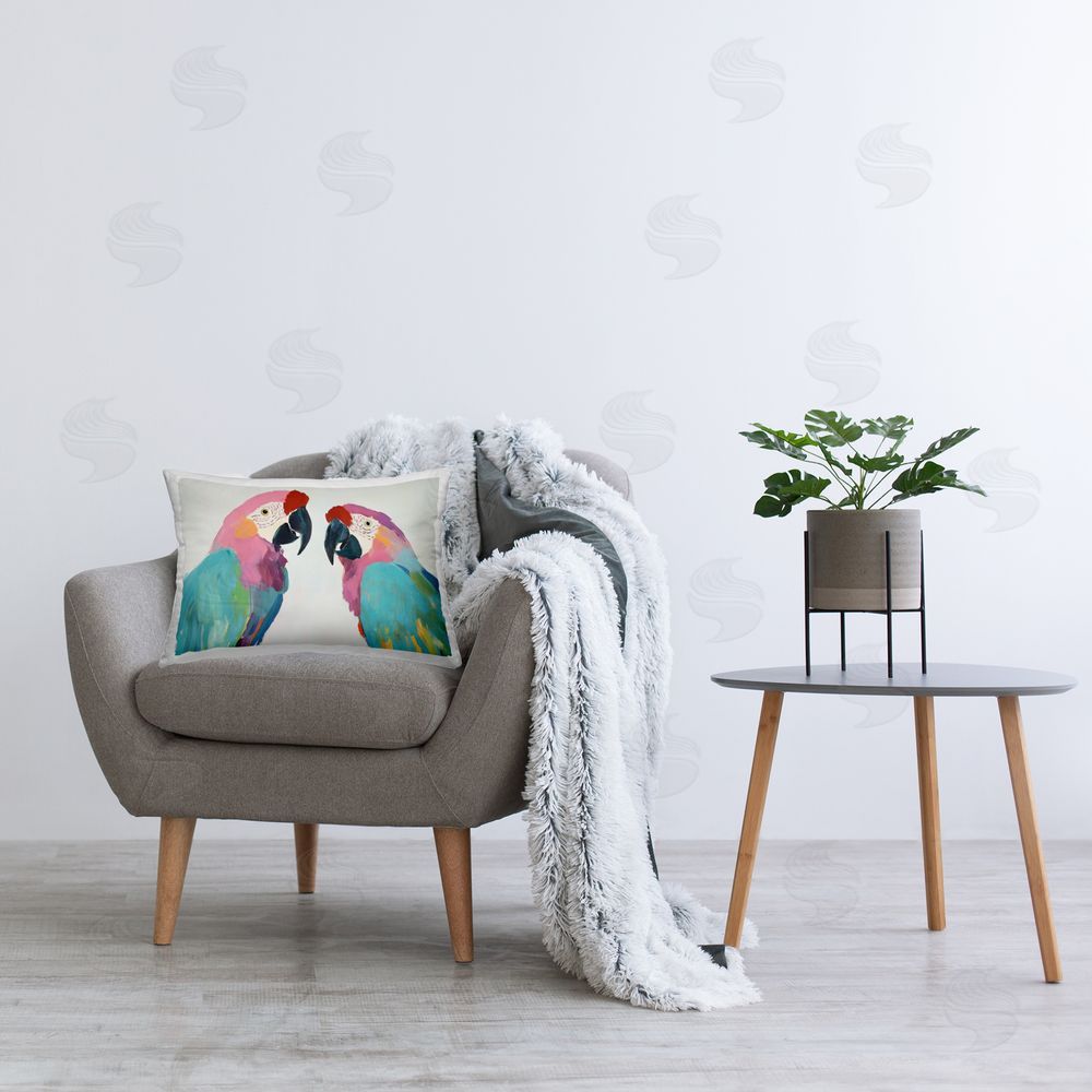 Sisi and Seb Exotic Pastel Macaws Indoor Rectangular Pillow on Chair