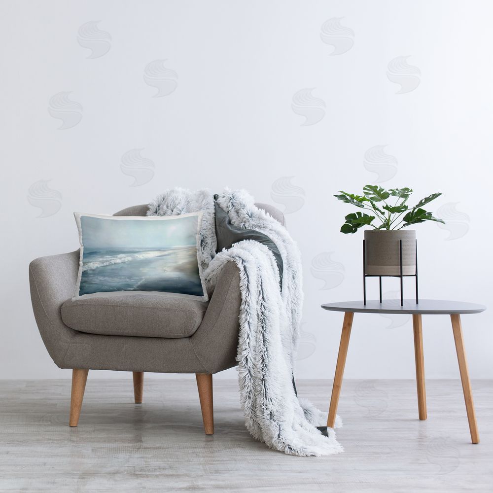 LSR Design Studio Foggy Faded Coastline Indoor Rectangular Pillow on Chair