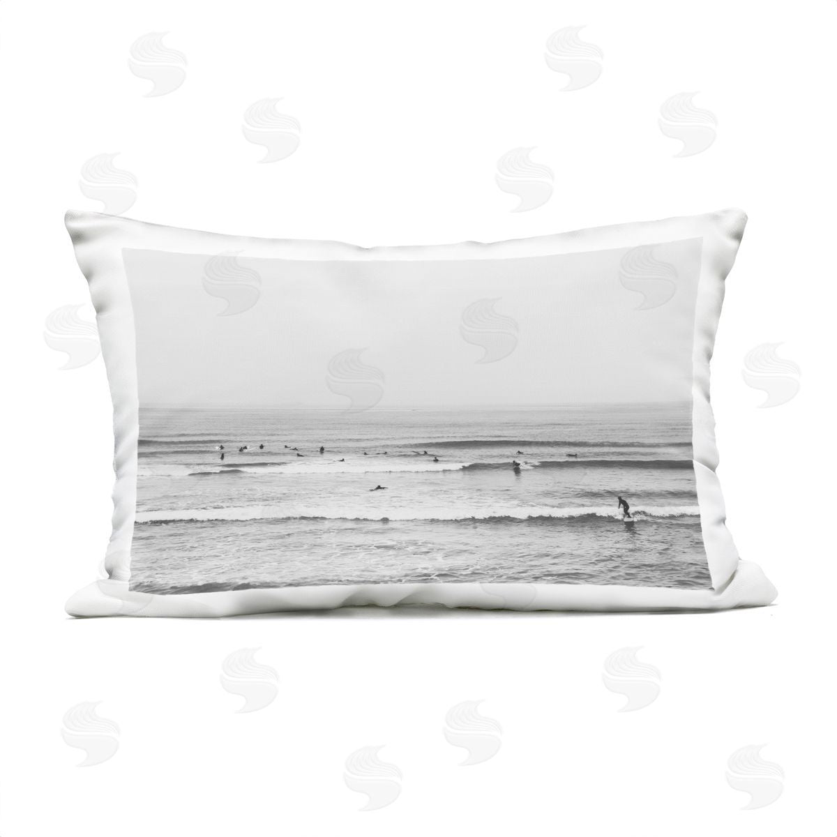Sisi and Seb Surfers Riding Waves Monochrome Outdoor Printed Pillow