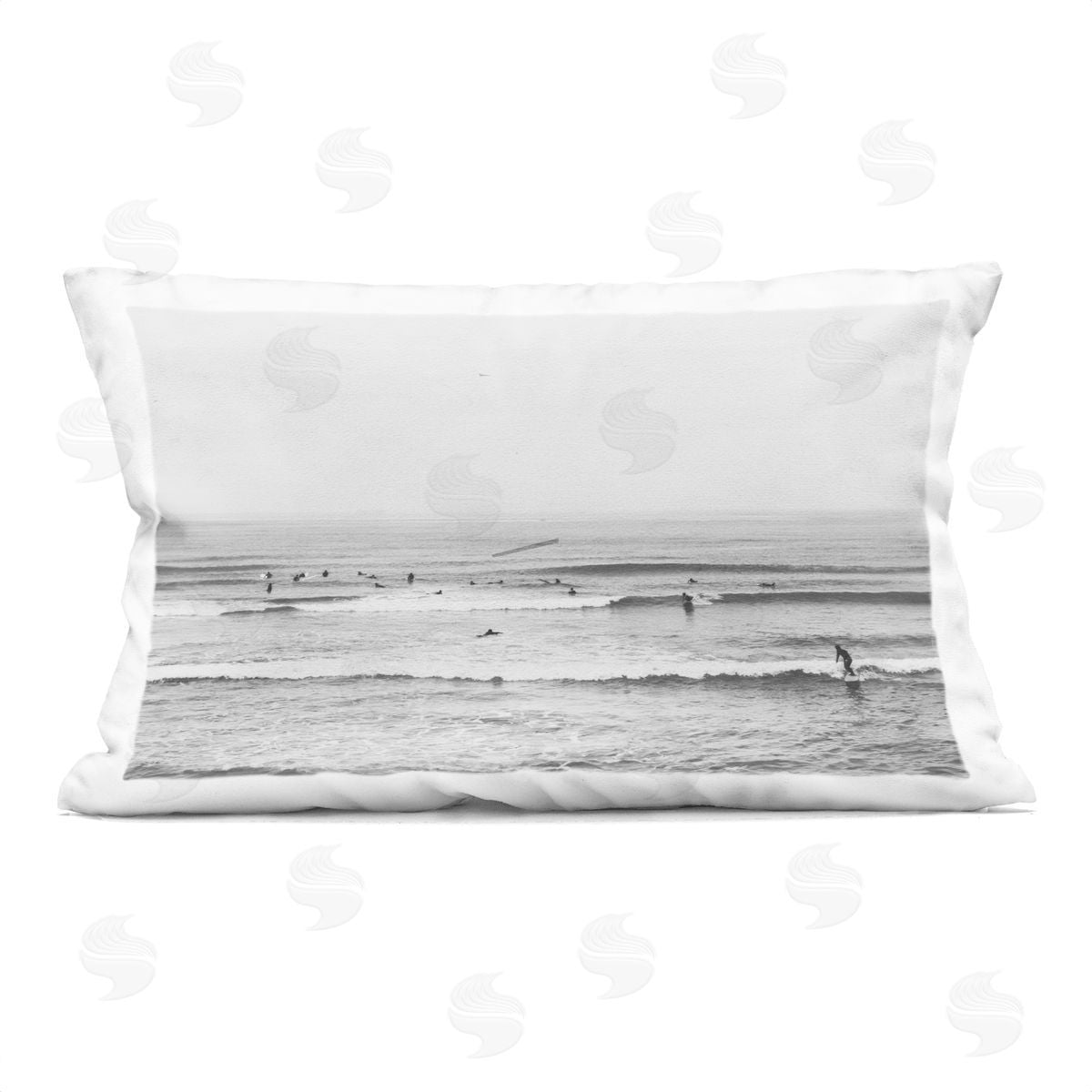 Sisi and Seb Surfers Riding Waves Monochrome Indoor Printed Pillow