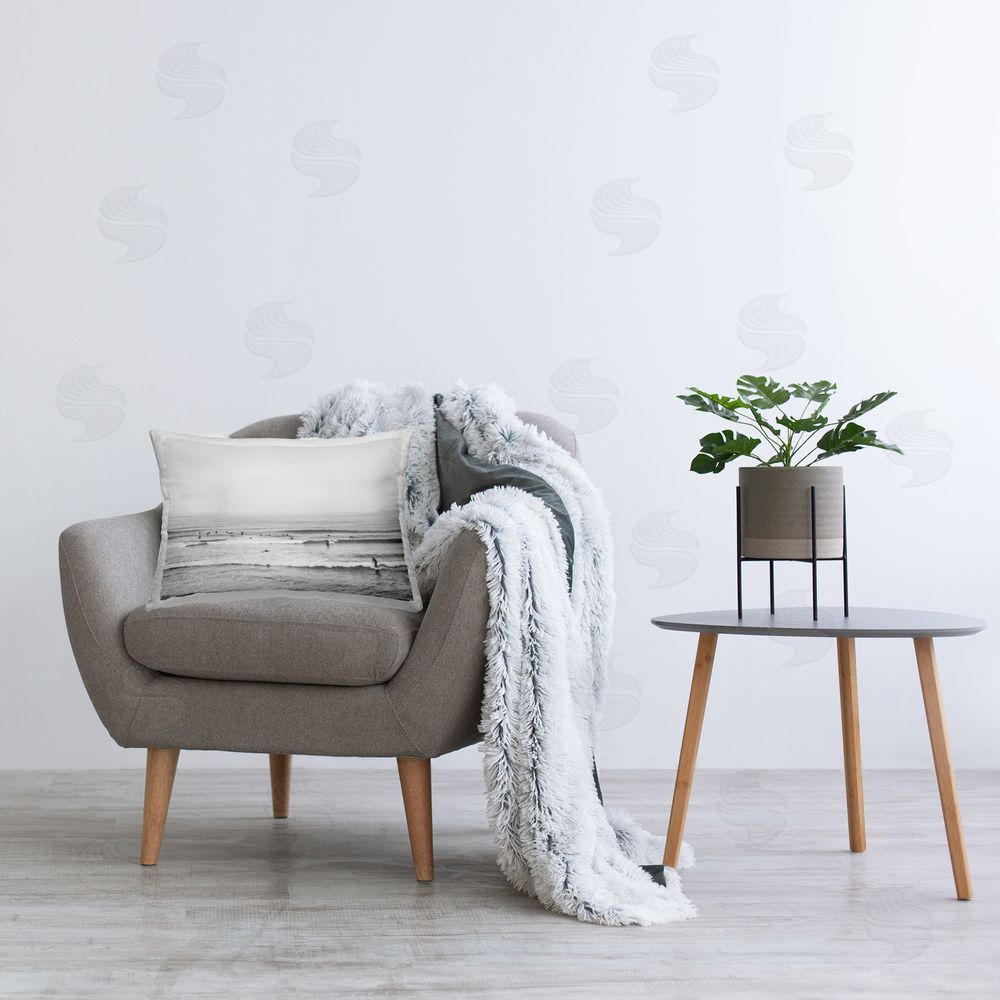 Sisi and Seb Surfers Riding Waves Monochrome Indoor Rectangular Pillow on Chair