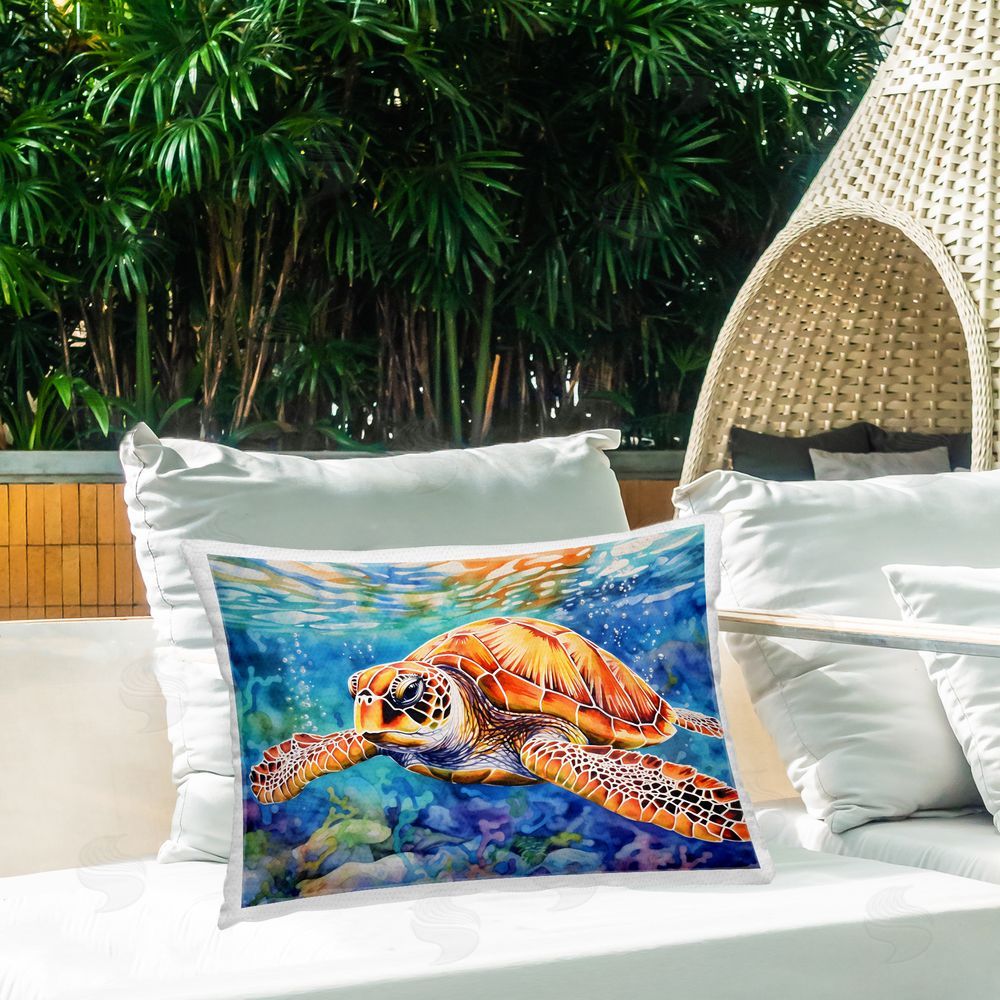 LSR Design Studio Brown Sea Turtle Under Surface Outdoor Rectangular Pillow on Patio