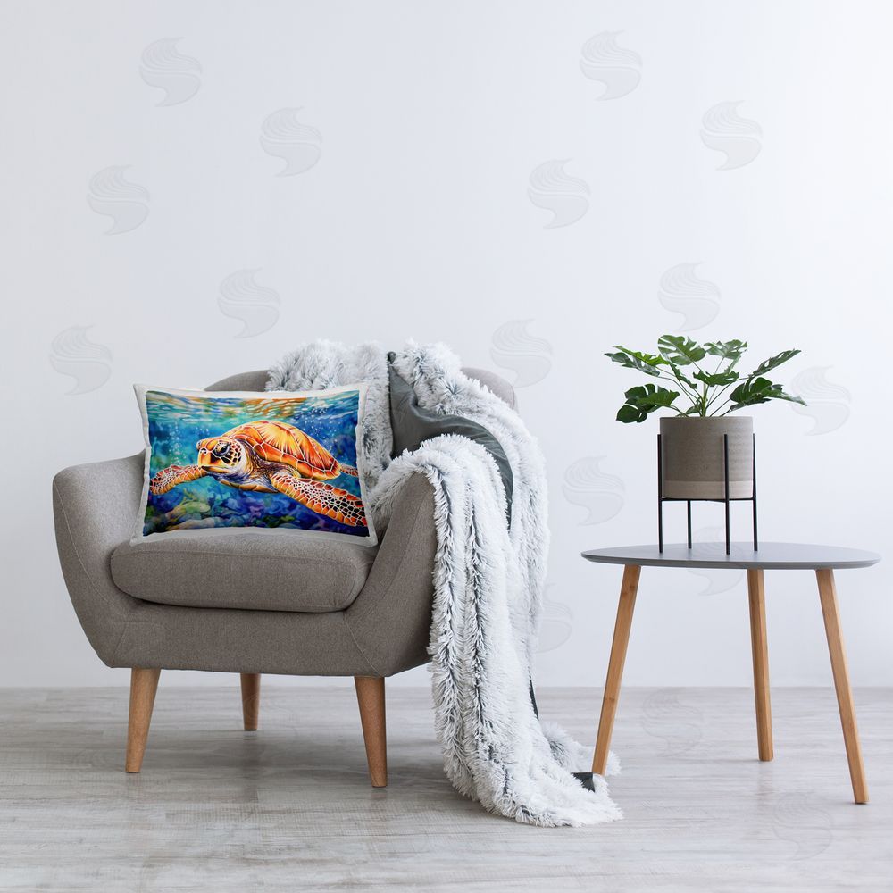 LSR Design Studio Brown Sea Turtle Under Surface Indoor Rectangular Pillow on Chair
