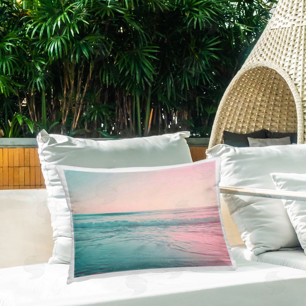 LSR Design Studio Sunset Collision Seascape Outdoor Rectangular Pillow on Patio
