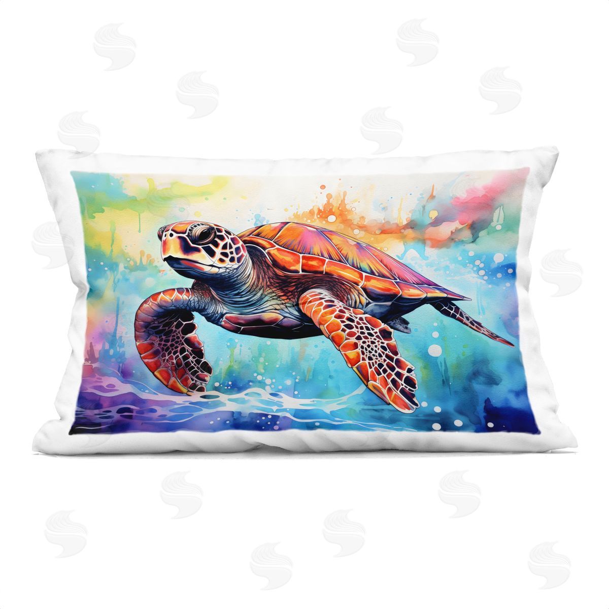 LSR Design Studio Sea Turtle over Watercolor Splash Indoor Printed Pillow
