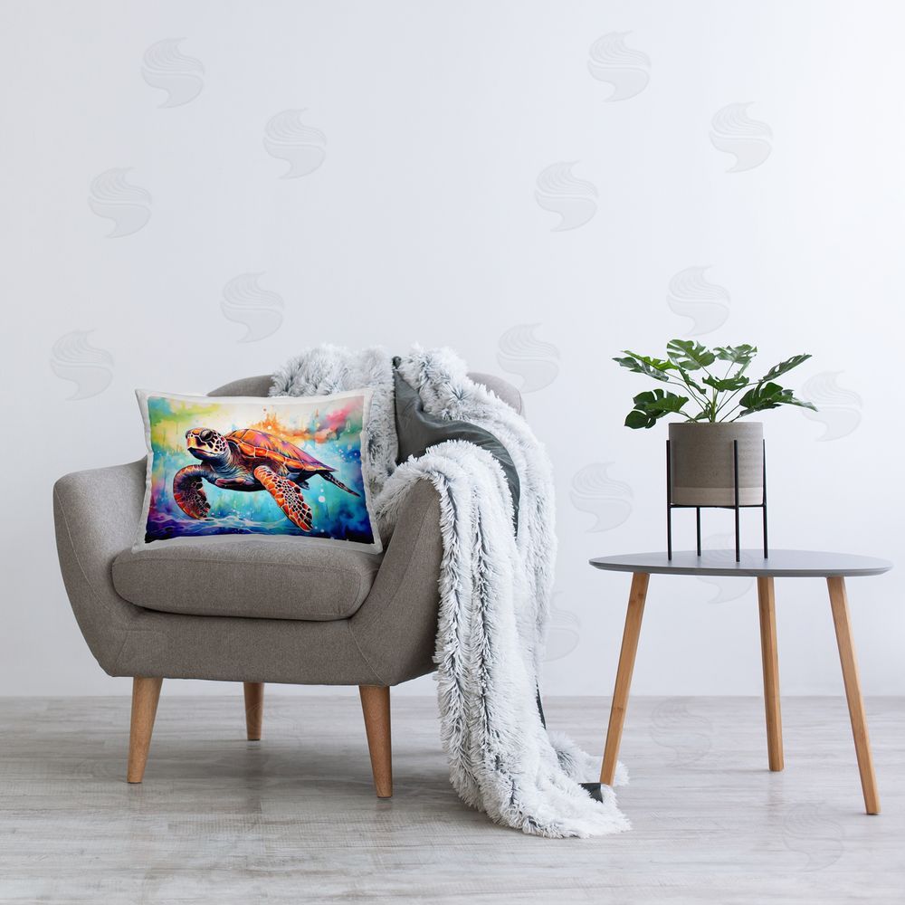 LSR Design Studio Sea Turtle over Watercolor Splash Indoor Rectangular Pillow on Chair