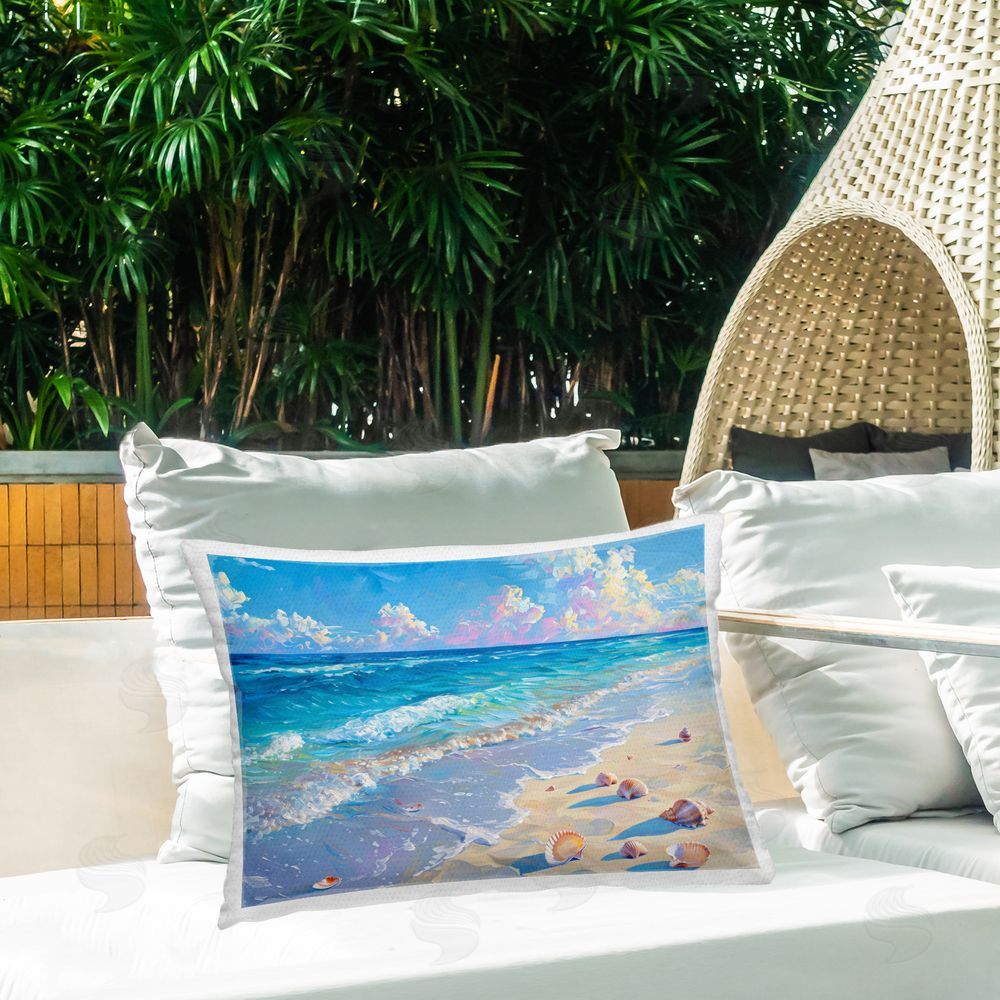 LSR Design Studio Seashell Speckled Coast Outdoor Rectangular Pillow on Patio
