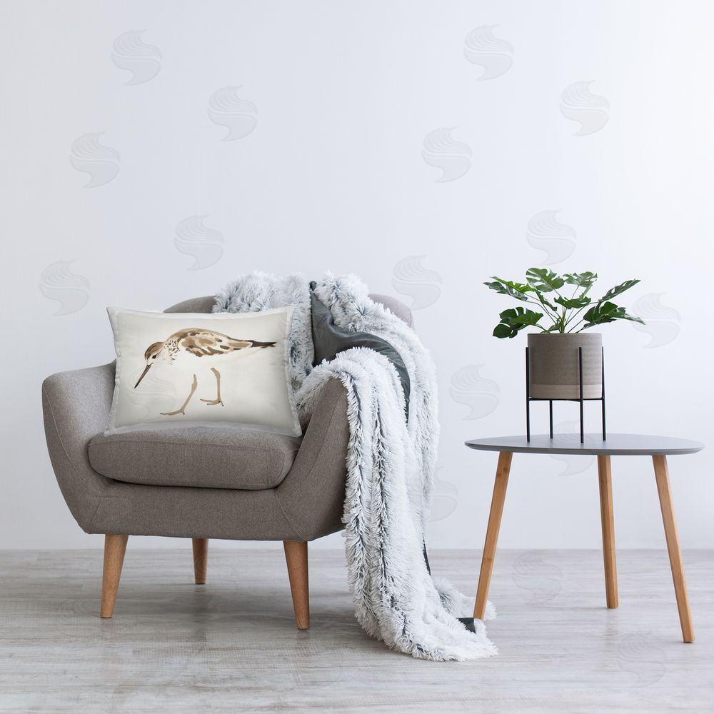 Sisi and Seb Sandpiper Shore Bird Minimalist Indoor Rectangular Pillow on Chair
