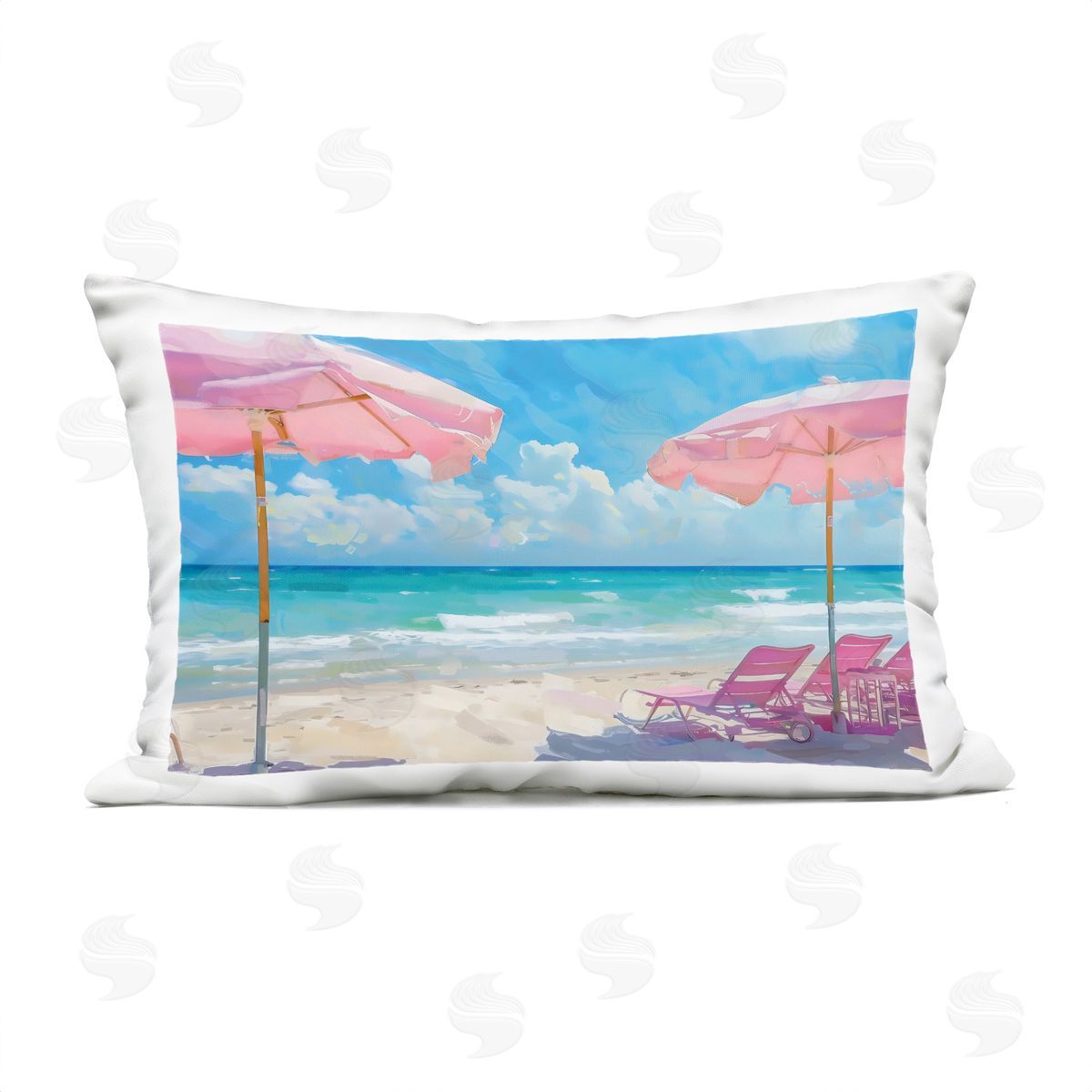 LSR Design Studio Pink Paradise Beach Umbrellas Outdoor Printed Pillow