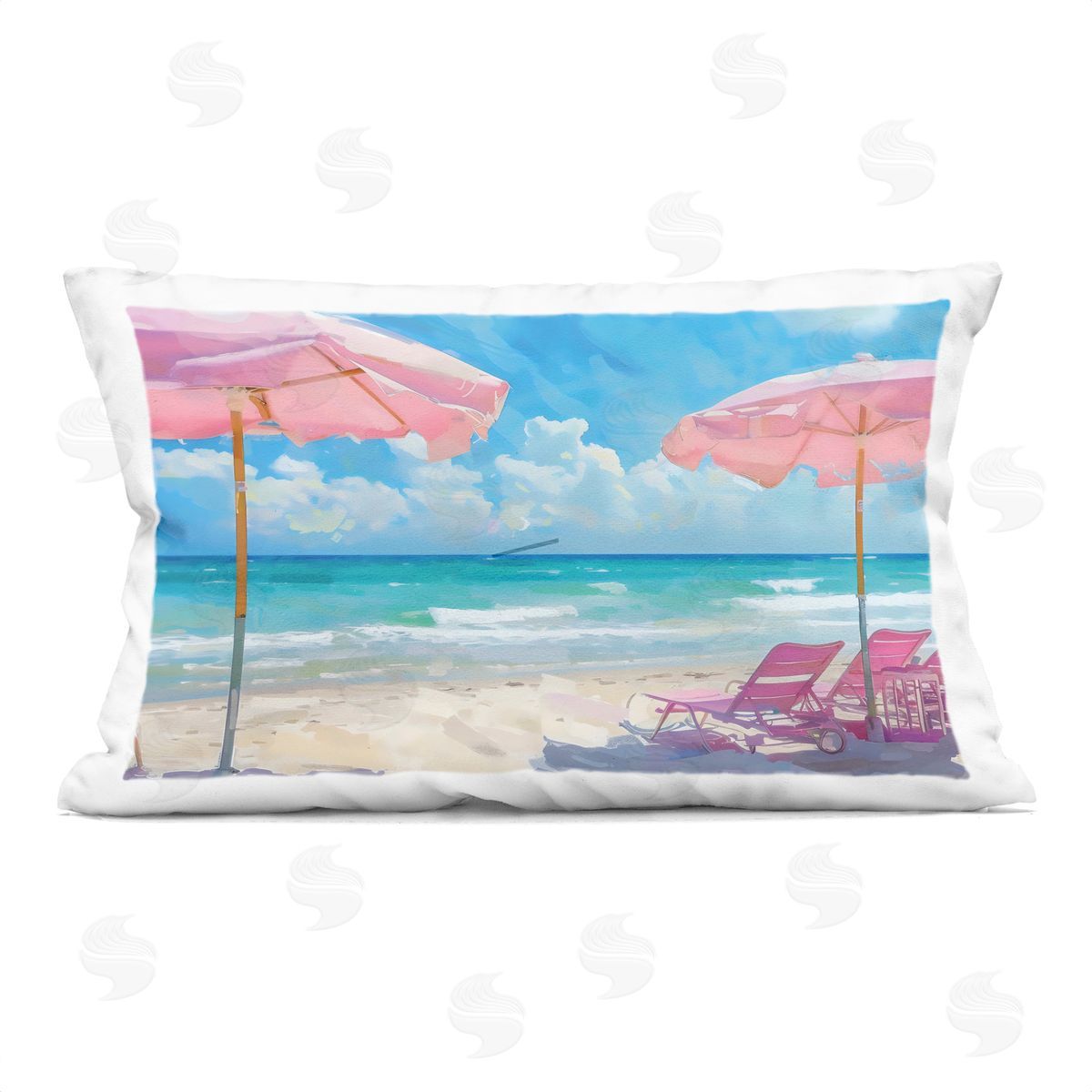 LSR Design Studio Pink Paradise Beach Umbrellas Indoor Printed Pillow Art