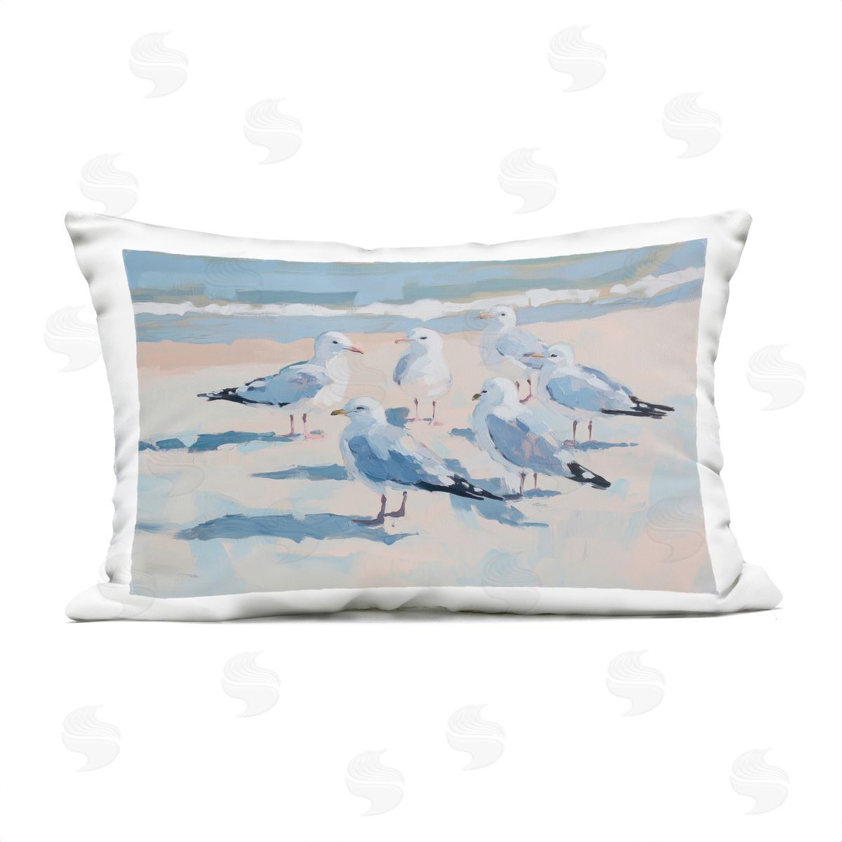 Sisi and Seb Summer Seagulls Crowding Shore Outdoor Printed Pillow