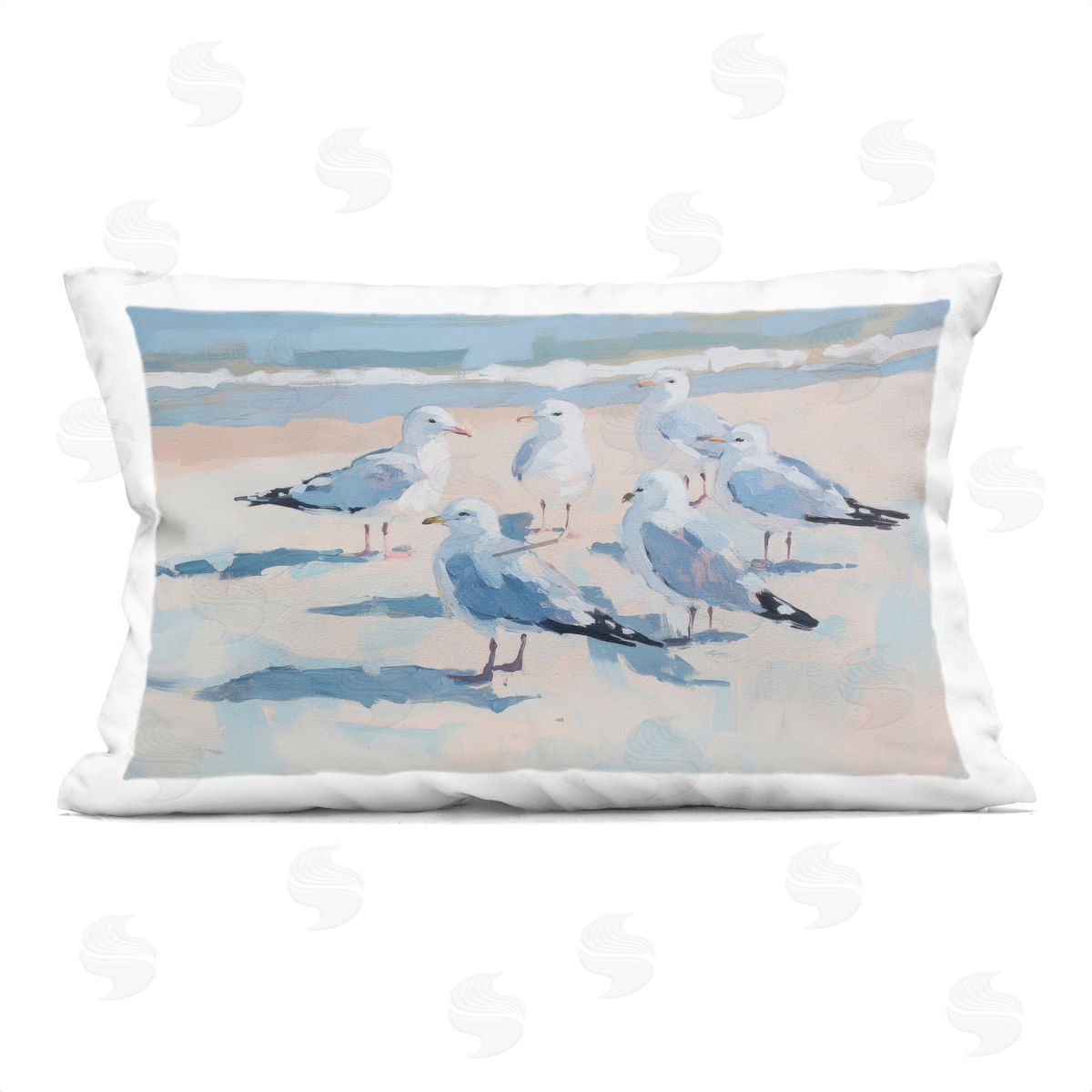 Sisi and Seb Summer Seagulls Crowding Shore Indoor Printed Pillow