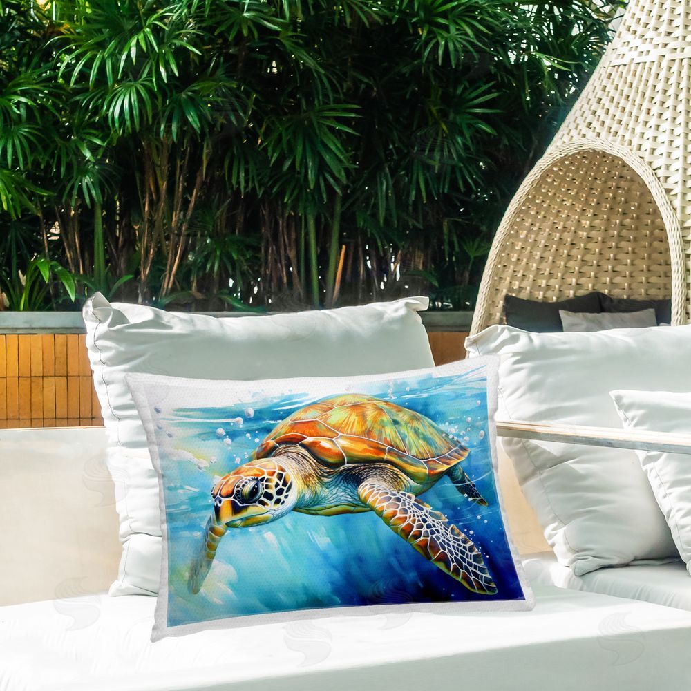 Creative Studio Graceful Swimmer Tortoise Outdoor Rectangular Pillow on Patio