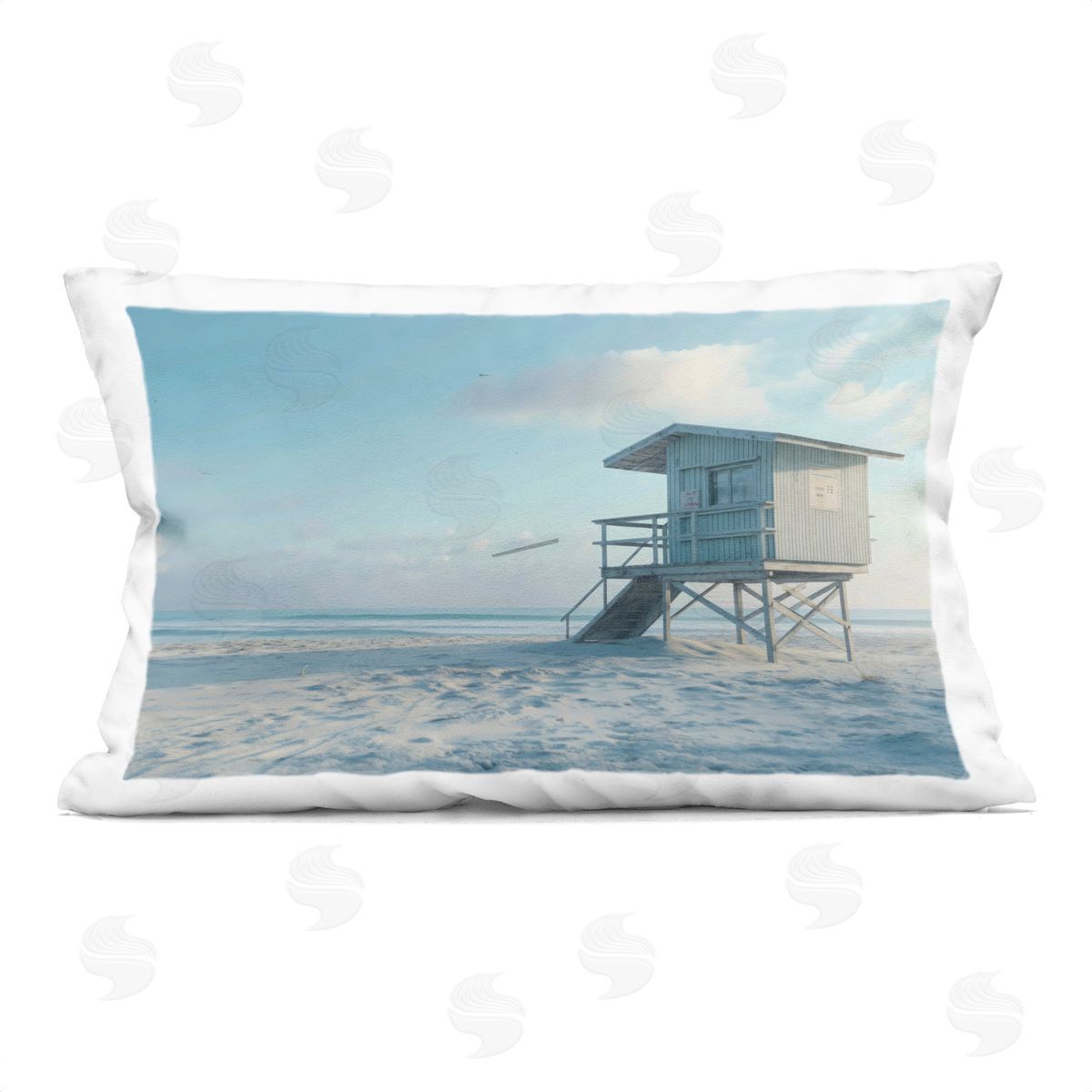 LSR Design Studio Blue And White Beach Scene Indoor Printed Pillow Art