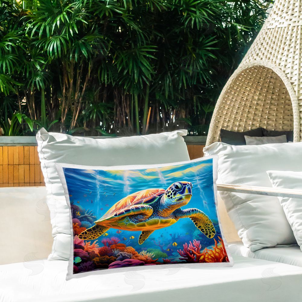LSR Design Studio Sun Rays Under The Sea Outdoor Rectangular Pillow on Patio