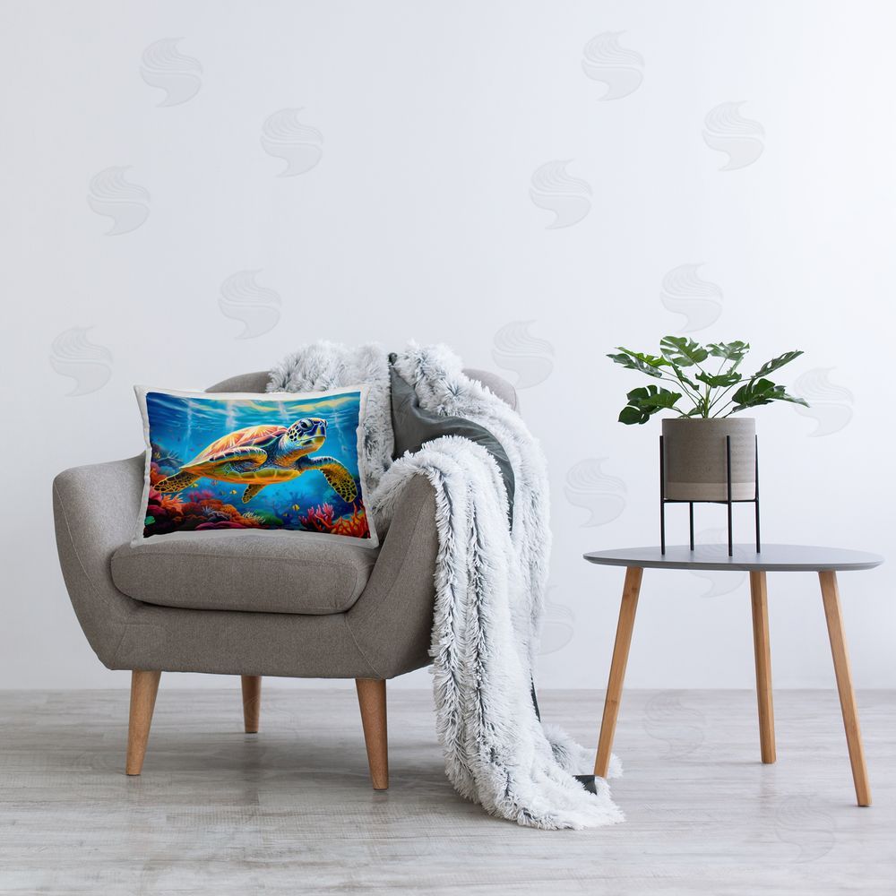 LSR Design Studio Sun Rays Under The Sea Indoor Rectangular Pillow on Chair