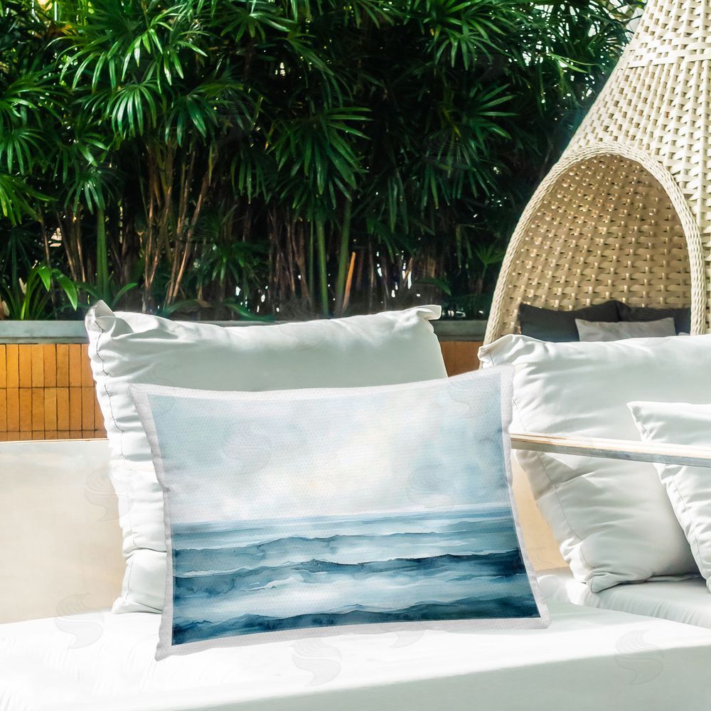 LSR Design Studio Watercolor Moody Waves Outdoor Rectangular Pillow on Patio