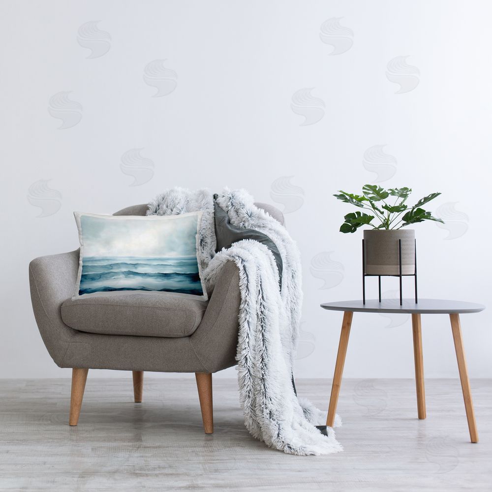 LSR Design Studio Watercolor Moody Waves Indoor Rectangular Pillow on Chair