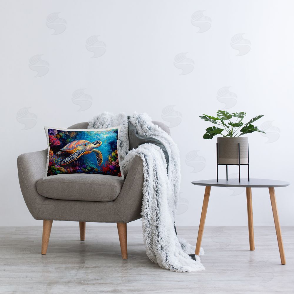 LSR Design Studio Colorful Coral Reef & Turtle Indoor Rectangular Pillow on Chair