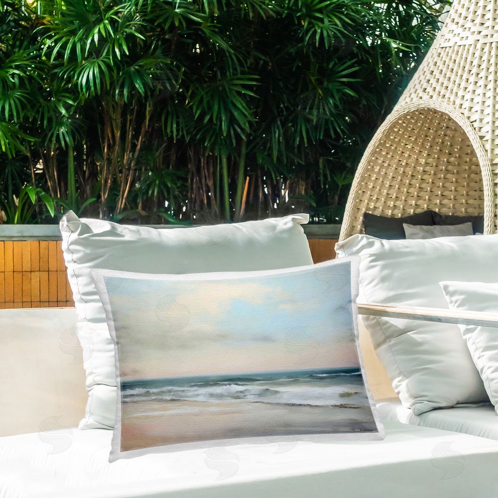 Creative Studio Sandy Shore in Neutrals Outdoor Rectangular Pillow on Patio