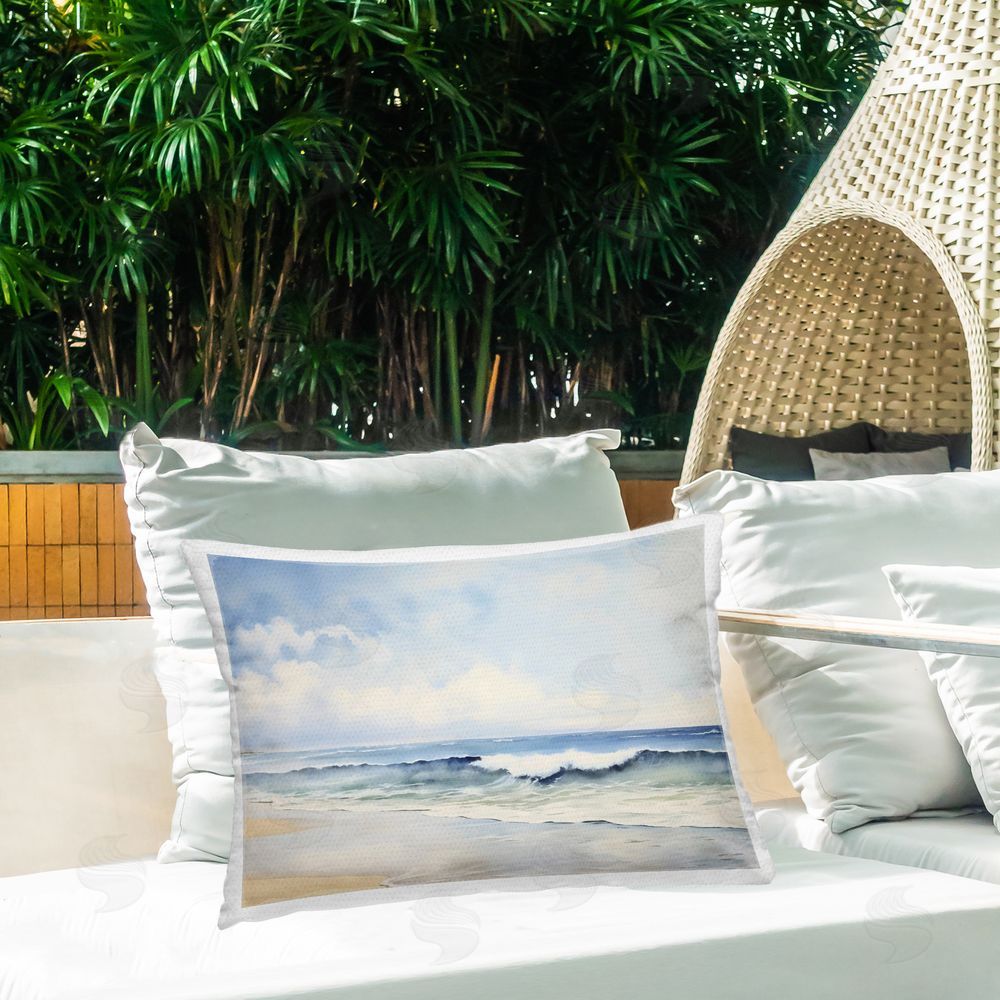 Creative Studio Watercolor Beach Serenity Outdoor Rectangular Pillow on Patio