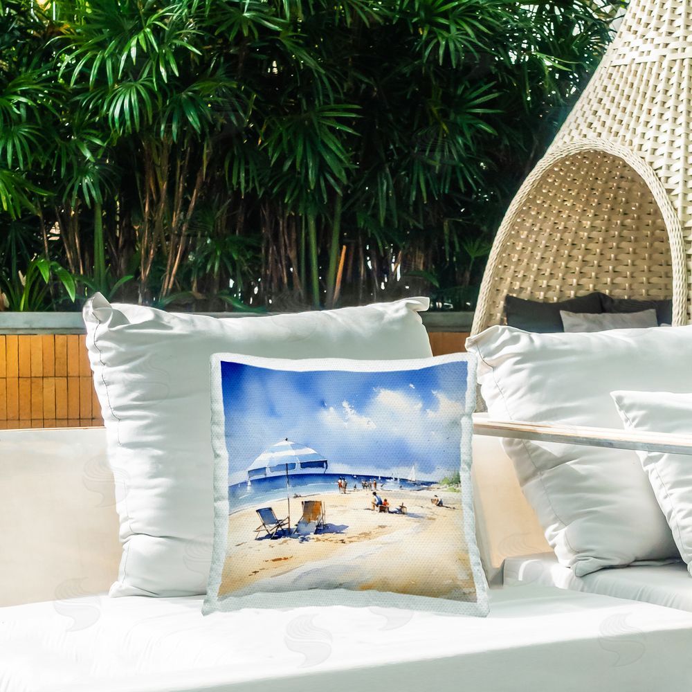 LSR Design Studio Stay A While Beach Outing Outdoor Square Pillow on Patio