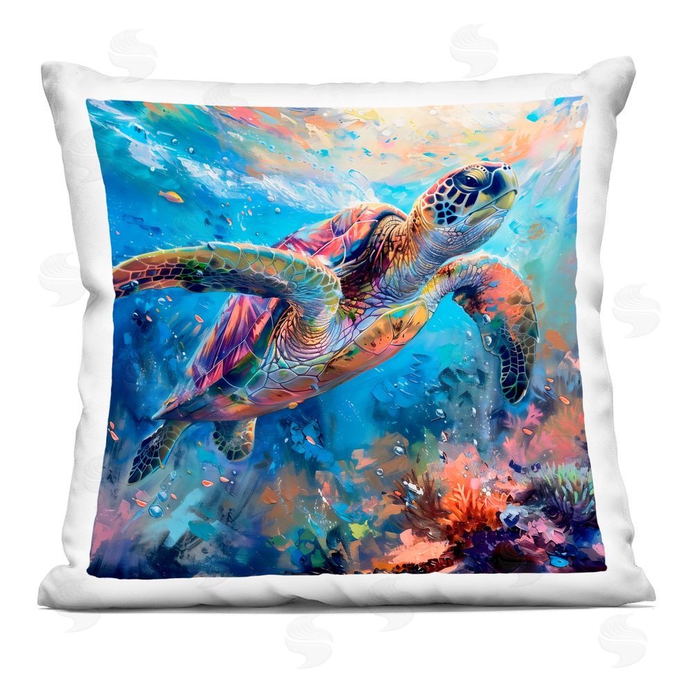 LSR Design Studio Rainbow Sea Turtle & Bubbles Indoor Printed Pillow