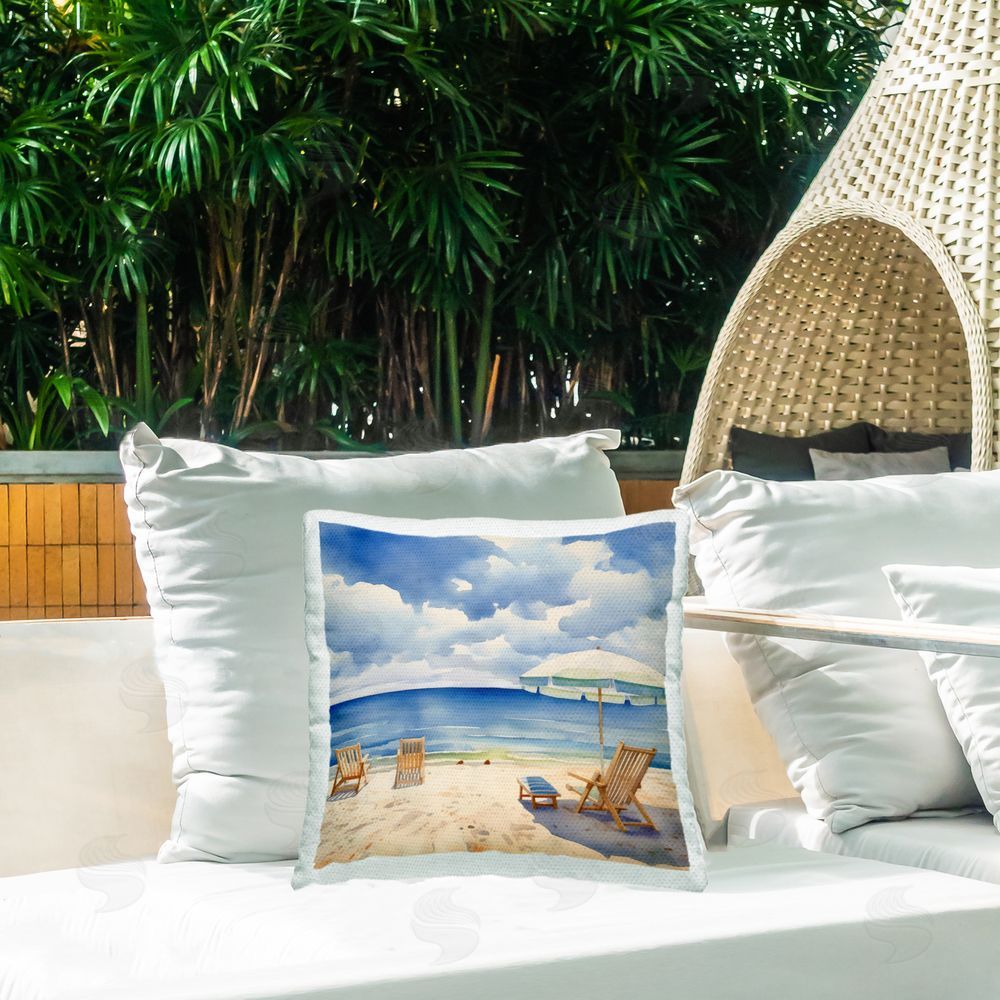 LSR Design Studio Place To Relax Beach View Outdoor Square Pillow on Patio