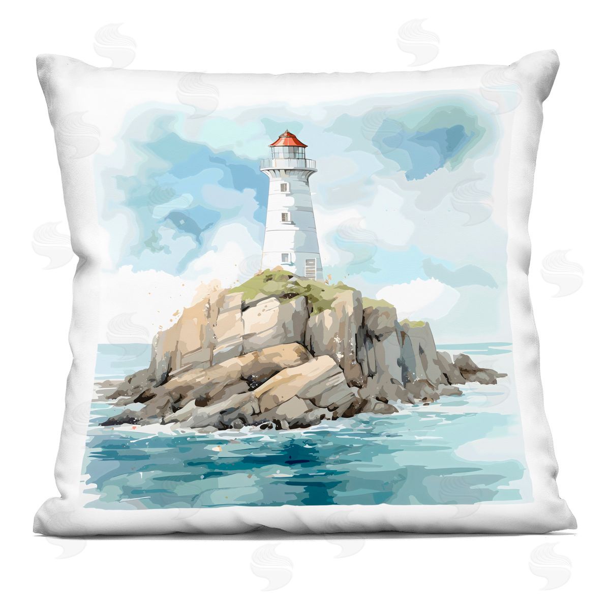 LSR Design Studio Red Roof Lighthouse Indoor Printed Pillow