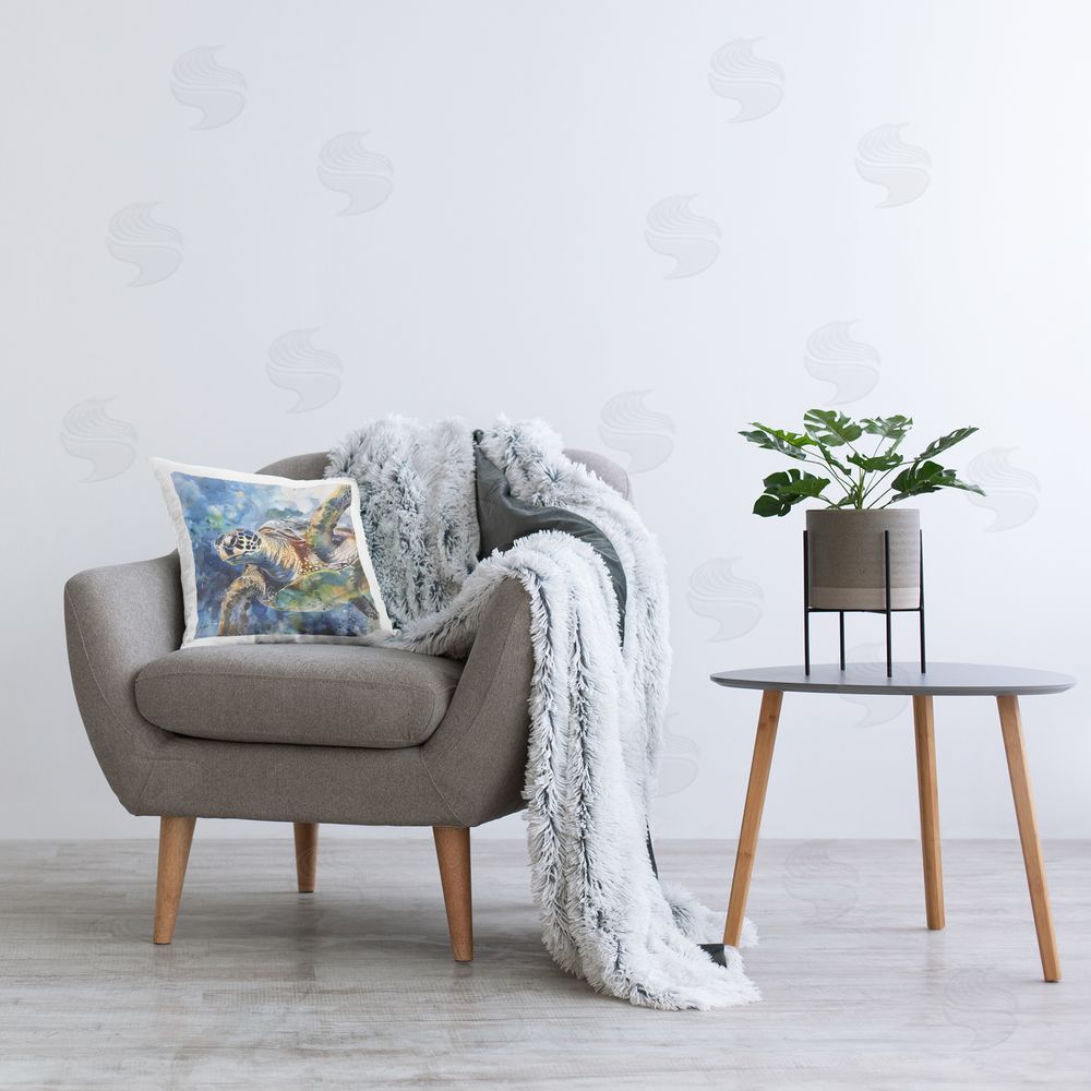 Creative Studio Watercolor Splatter Sea Turtle Indoor Square Pillow on Chair