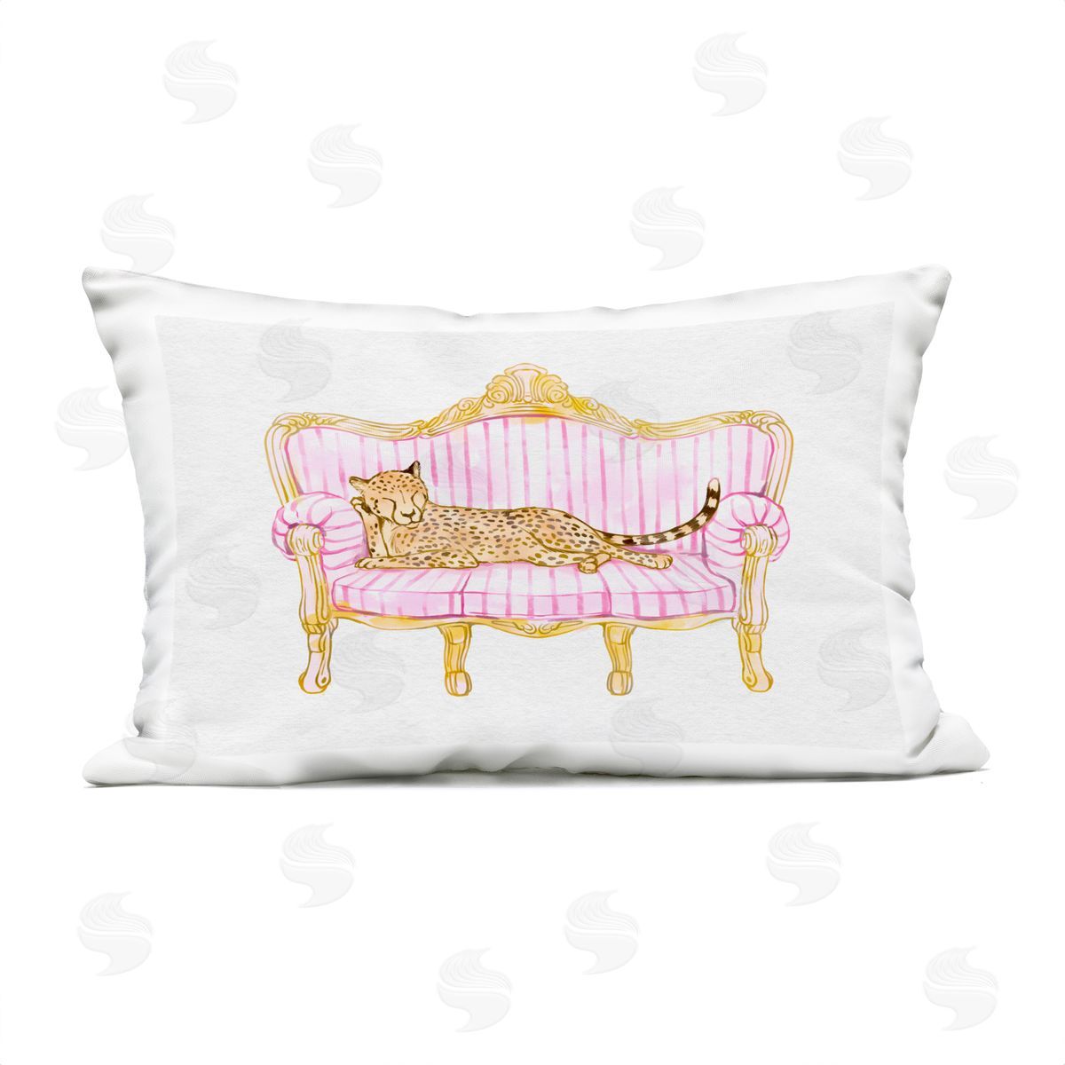 Ziwei Li Sleeping Leopard on Striped Sofa Outdoor Printed Pillow