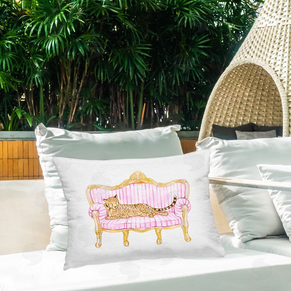 Ziwei Li Sleeping Leopard on Striped Sofa Outdoor Rectangular Pillow on Patio