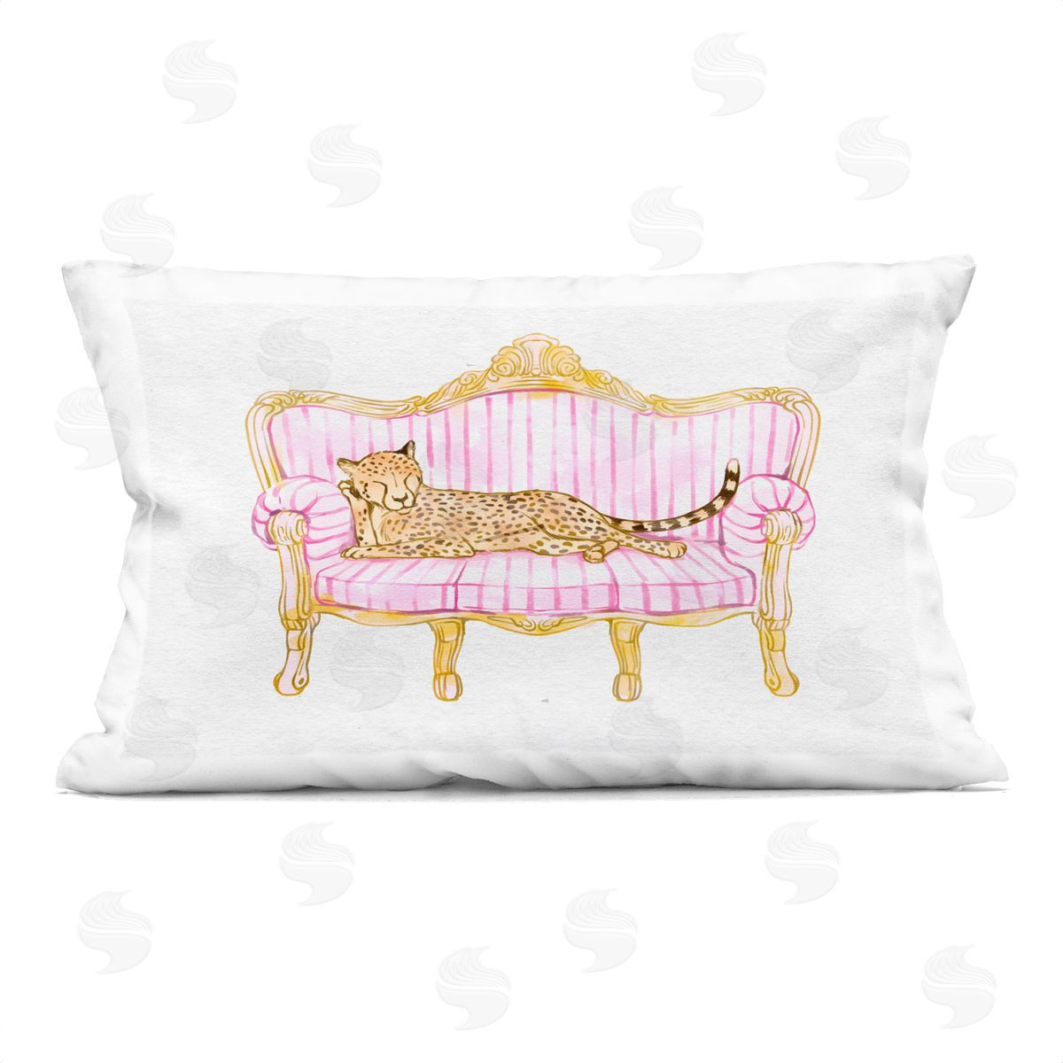 Ziwei Li Sleeping Leopard on Striped Sofa Indoor Printed Pillow