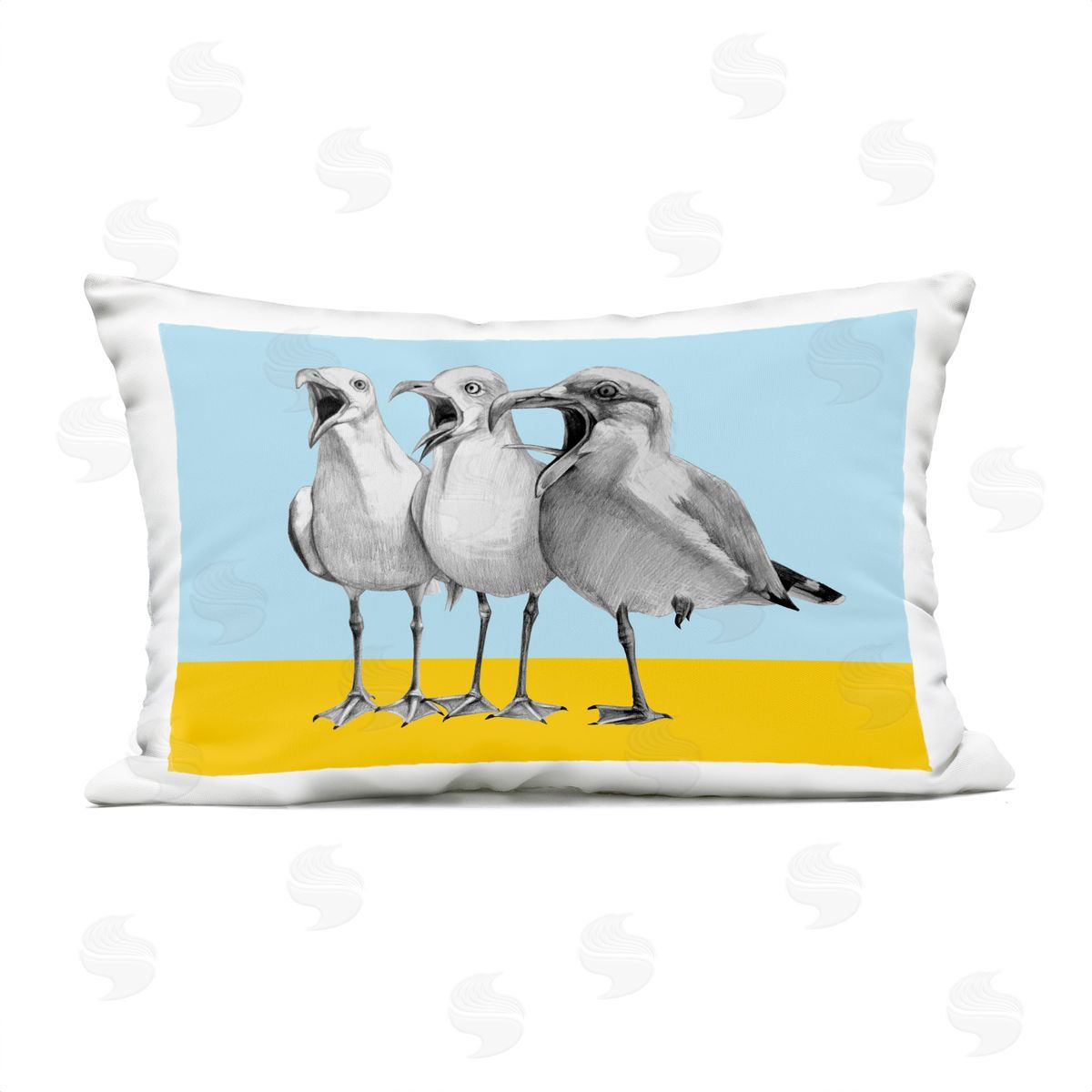 Violeta Vollmer Seagulls with Blocked Hues Plush Polyester Art Print Pillow