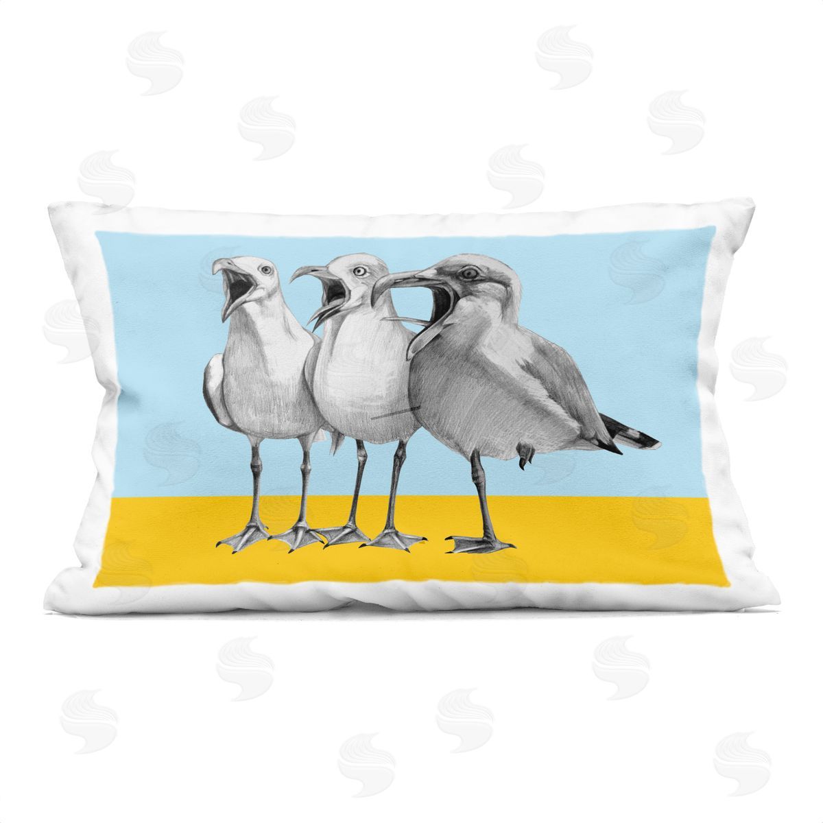 Violeta Vollmer Seagulls with Blocked Hues Plush Polyester Art Print Pillow