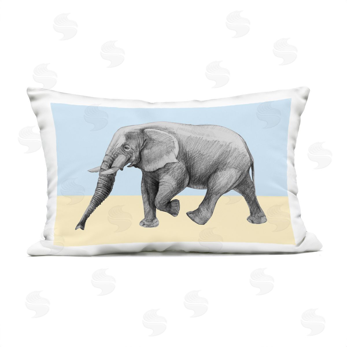 Violeta Vollmer Stepping Elephant in Sketched Style Plush Polyester Art Print Pillow