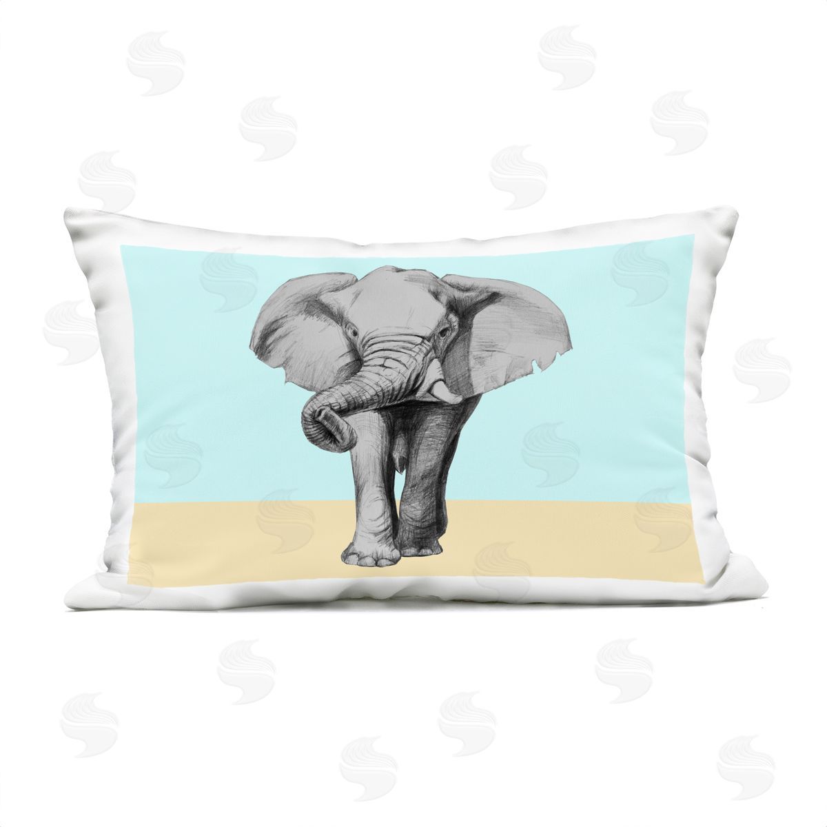 Violeta Vollmer Sketched Elephant on Blocked Hues Plush Polyester Art Print Pillow