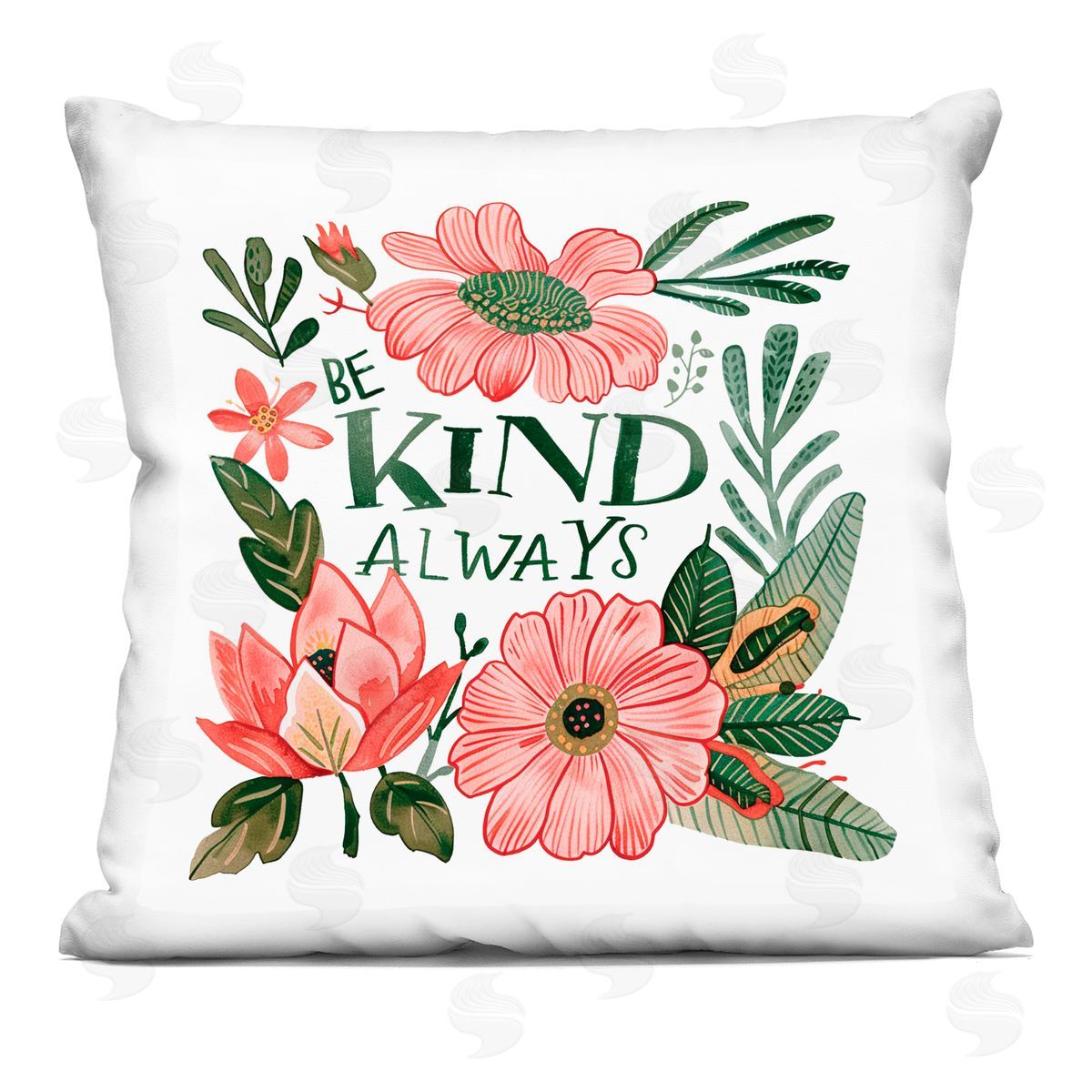 Lettered and Lined Be Kind Always Greenery Indoor Printed Pillow Art