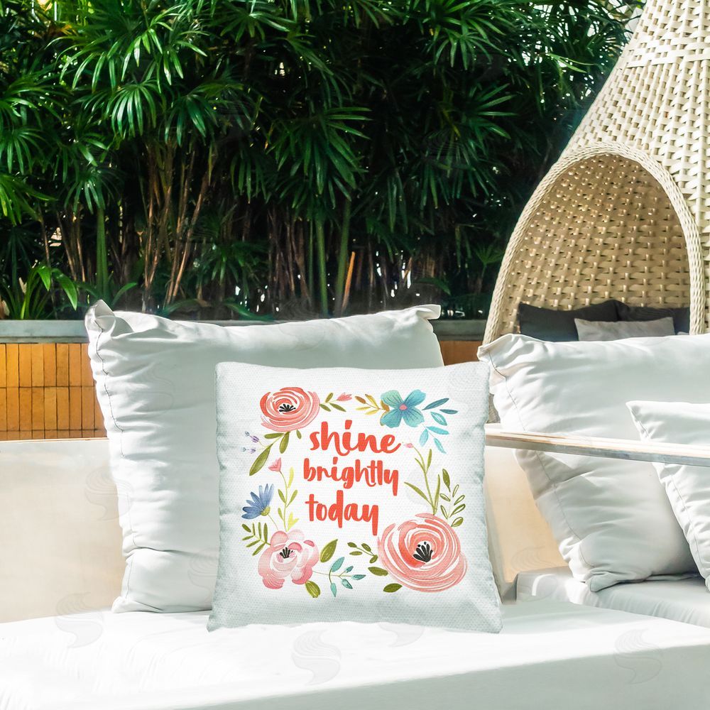 Lettered and Lined Shine Brightly Today Outdoor Square Pillow on Patio
