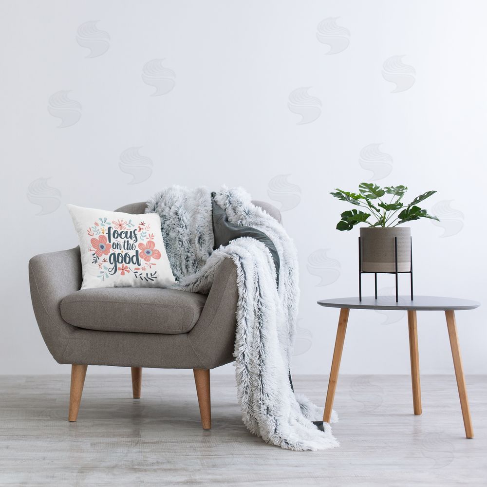 Lettered and Lined Focus On The Good Inspirational Indoor Square Pillow on Chair