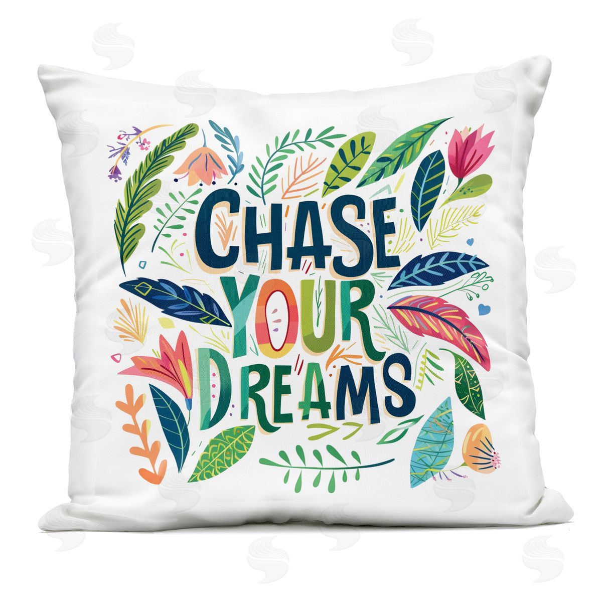 Lettered and Lined Chase Your Dreams on Leaves Outdoor Printed Pillow