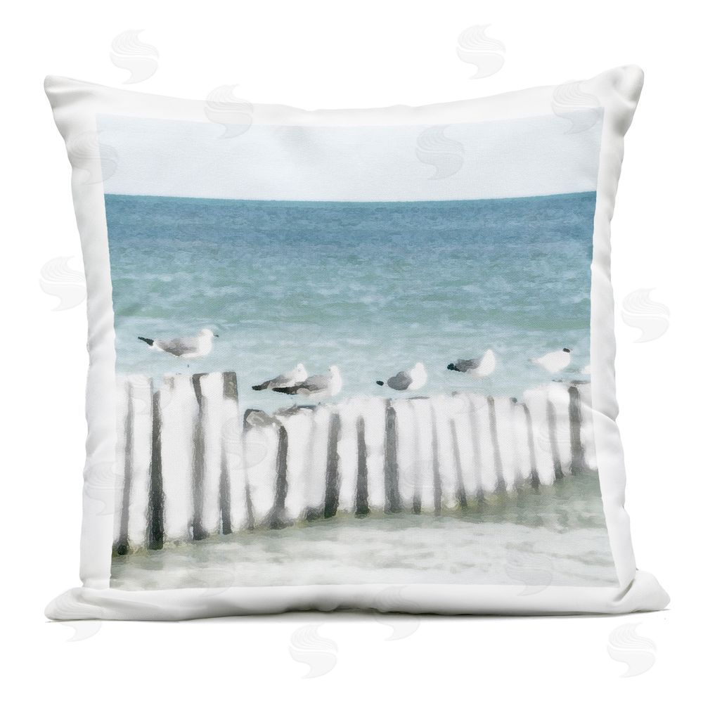 Noah Bay Gulls Waiting Beach Scene Outdoor Printed Pillow
