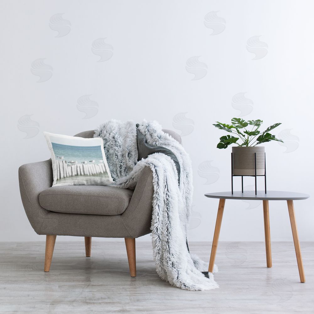 Noah Bay Gulls Waiting Beach Scene Indoor Square Pillow on Chair