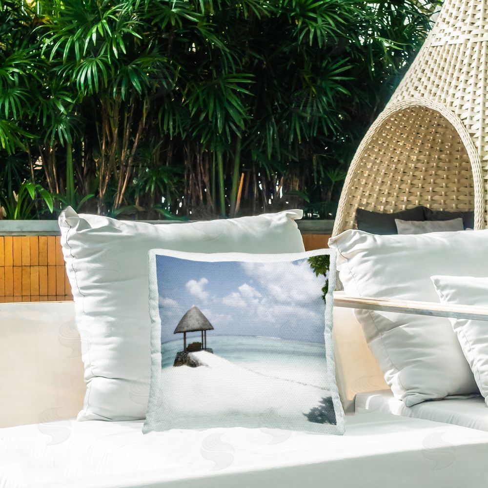 Noah Bay Quiet Place Beach Coast Outdoor Square Pillow on Patio