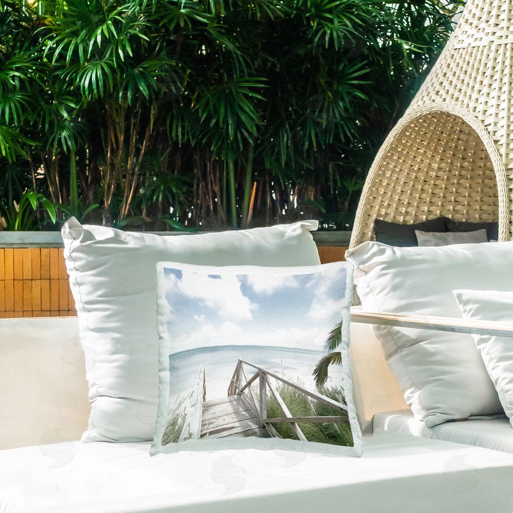 Noah Bay Far Horizon Beach Coast Outdoor Square Pillow on Patio