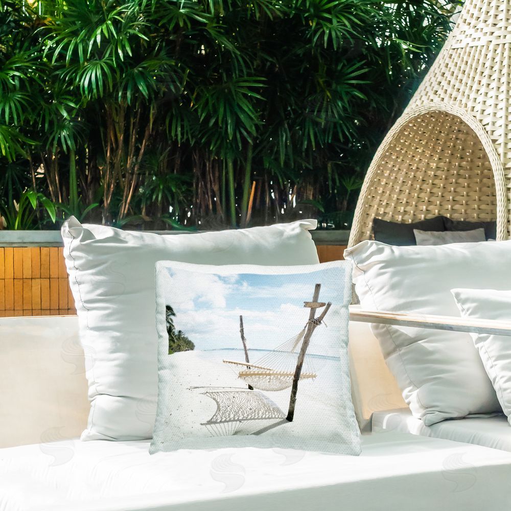Noah Bay Beachside Idyll Scene Outdoor Square Pillow on Patio