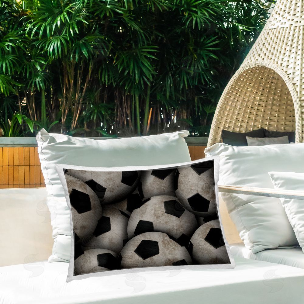 Marcus Prime Bin Of Soccer Balls Outdoor Rectangular Pillow on Patio