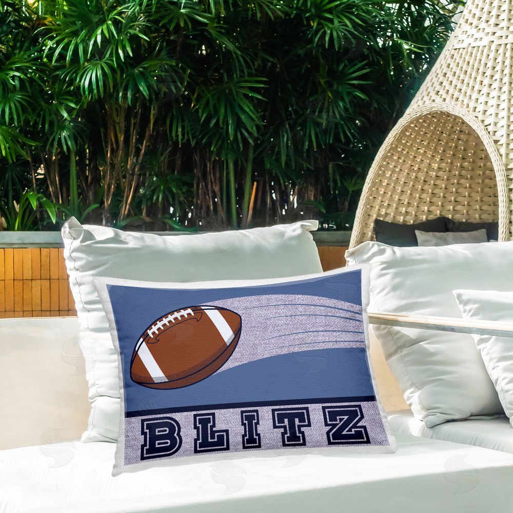 Marcus Prime Blitz Vintage Football Outdoor Rectangular Pillow on Patio