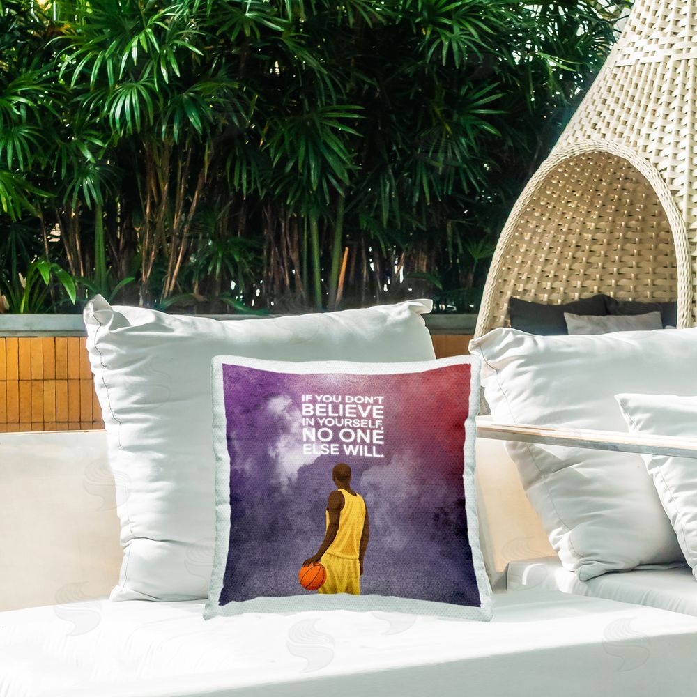 Marcus Prime Believe In Yourself Athlete Quote Outdoor Square Pillow on Patio